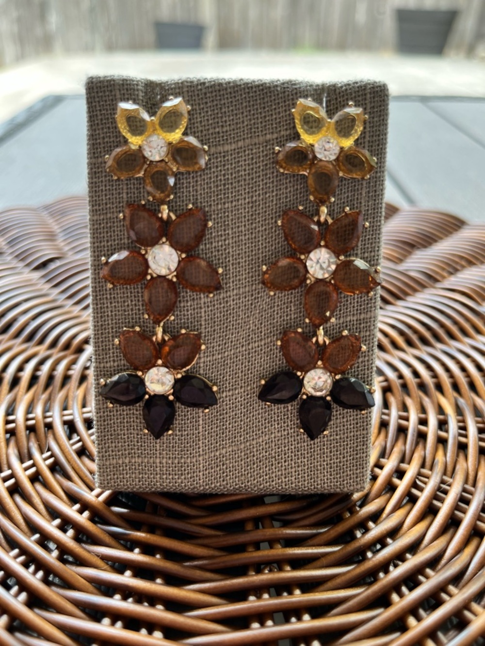 J. Crew Ombré Floral Drop Earrings with Yellow, Brown & Black Stones
